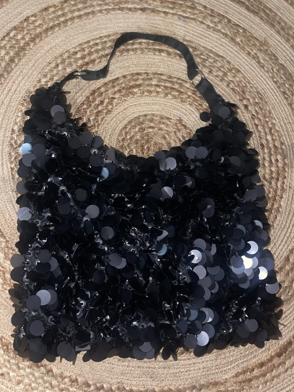 Black Sequin Shoulder Bag - Women's Evening Bag